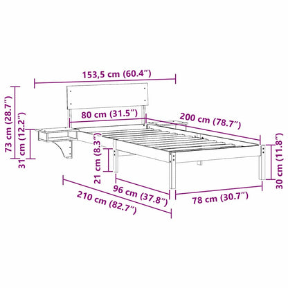 Bed Frame with Bedside Tables Brown Solid pine wood