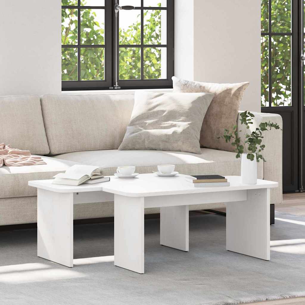 Coffee Table 2 pcs White Solid pine wood