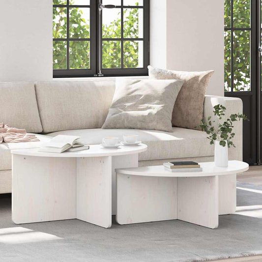 Coffee Table 2 pcs White 79 x 39.5 x 40 cm Solid pine wood