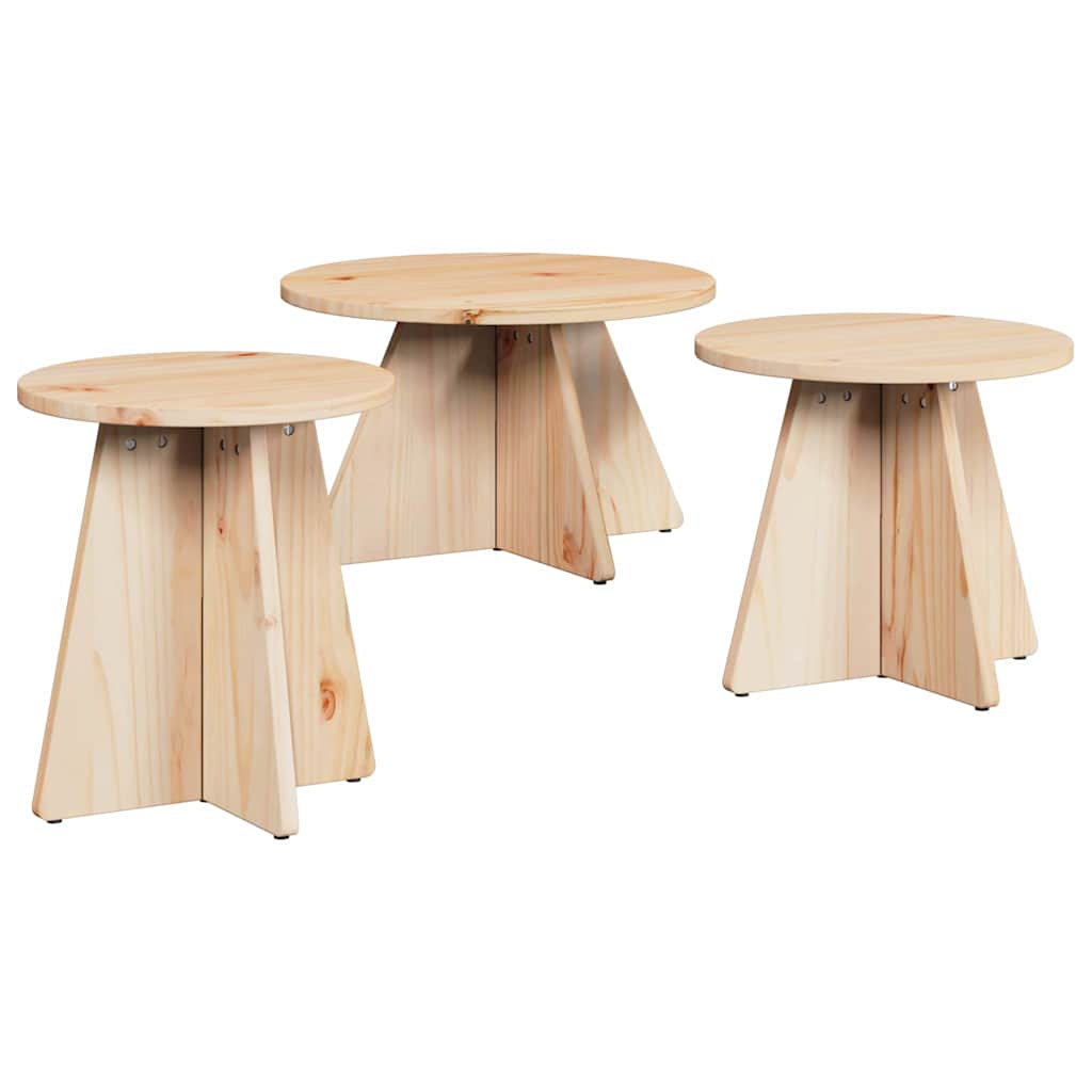 Coffee Table 3 pcs Natural 49 x 49 x 30 cm Solid pine wood