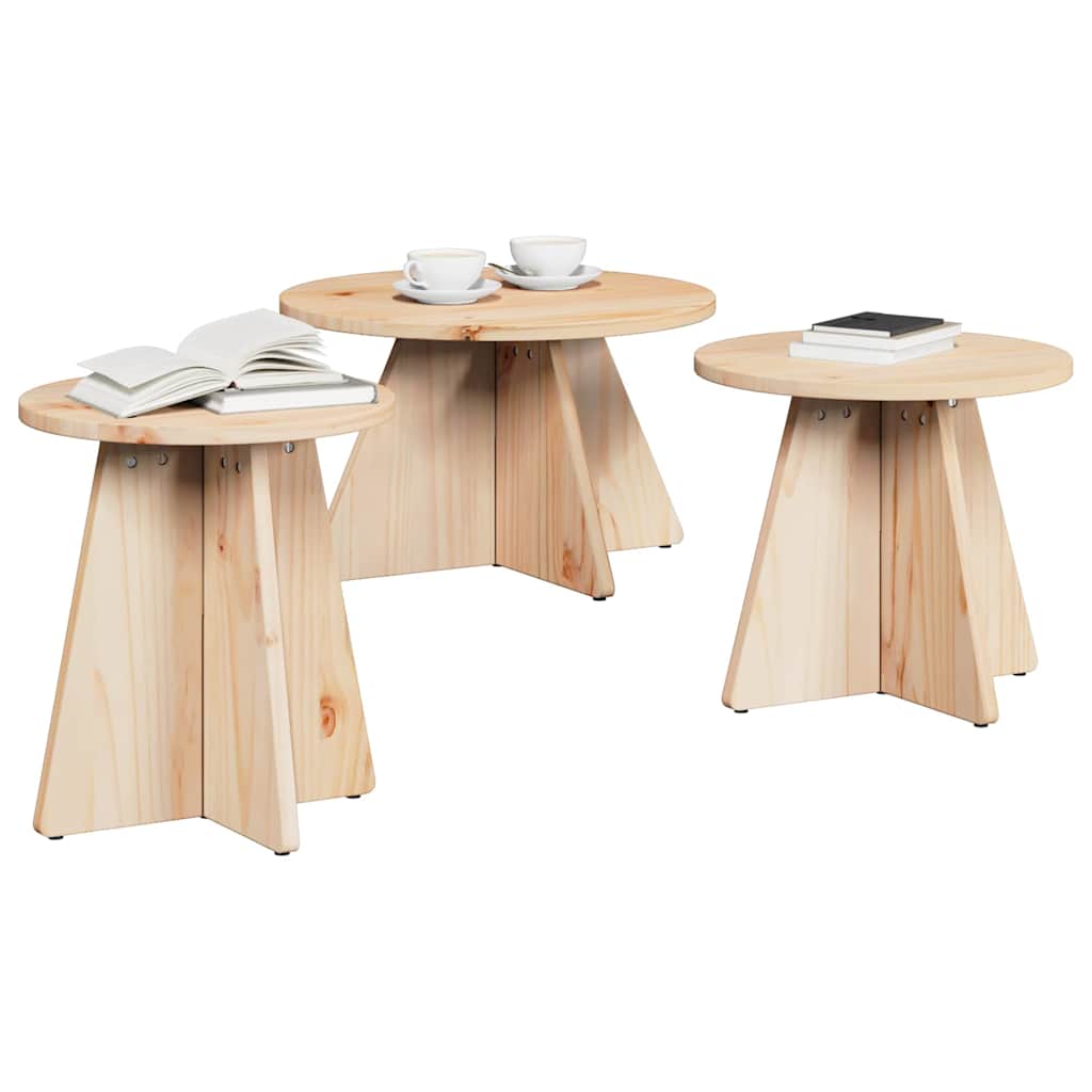 Coffee Table 3 pcs Natural 49 x 49 x 30 cm Solid pine wood