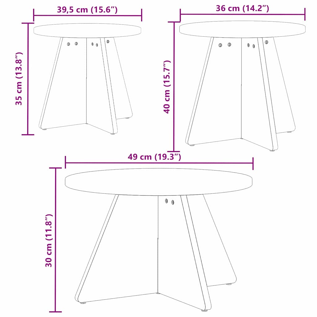 Coffee Table 3 pcs Natural 49 x 49 x 30 cm Solid pine wood