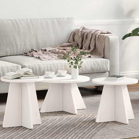 Coffee Table 3 pcs White 49 x 49 x 30 cm Solid pine wood