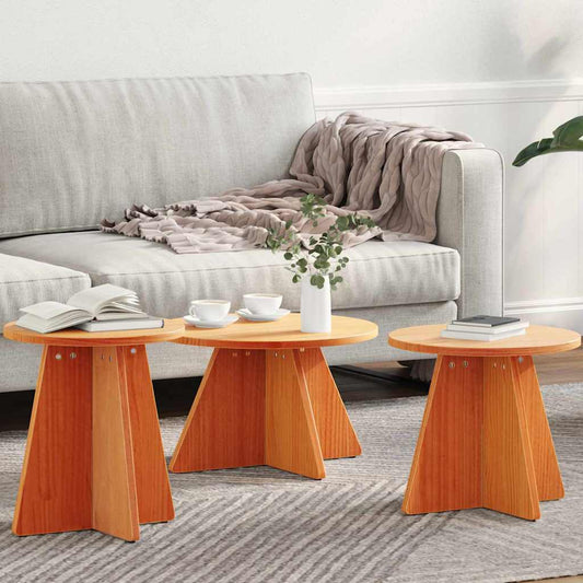 Coffee Table 3 pcs Wax brown 49 x 49 x 30 cm Solid pine wood