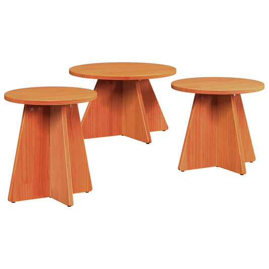 Coffee Table 3 pcs Wax brown 49 x 49 x 30 cm Solid pine wood