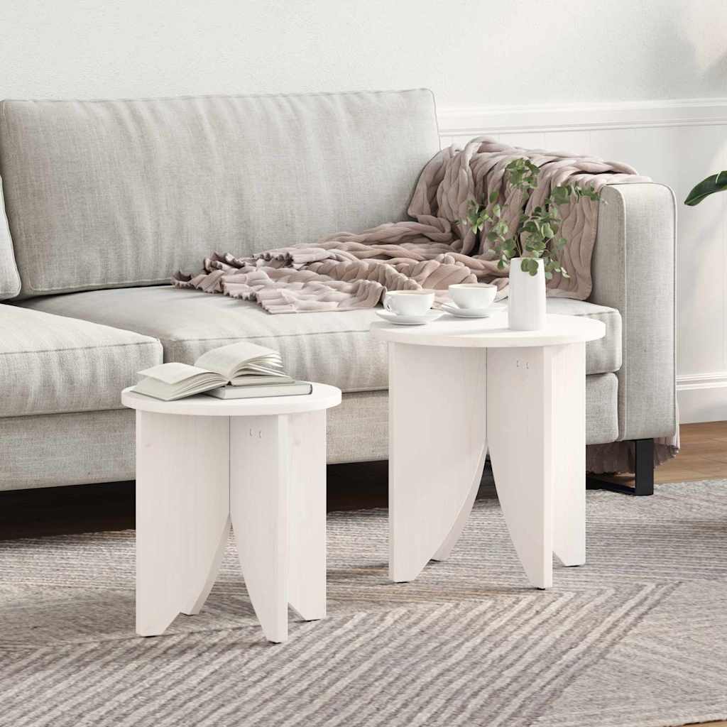 Coffee Table 2 pcs White 41.5 x 41.5 x 44 cm Solid pine wood