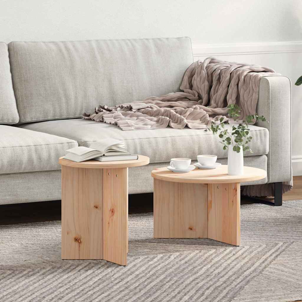 Coffee Table 2 pcs Natural 49 x 49 x 28 cm Solid Pine wood