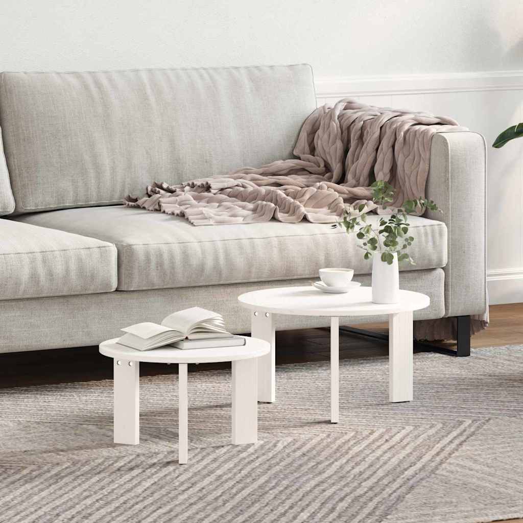 Coffee Table 2 pcs White 47.5 x 47.5 x 27 cm Solid Pine wood
