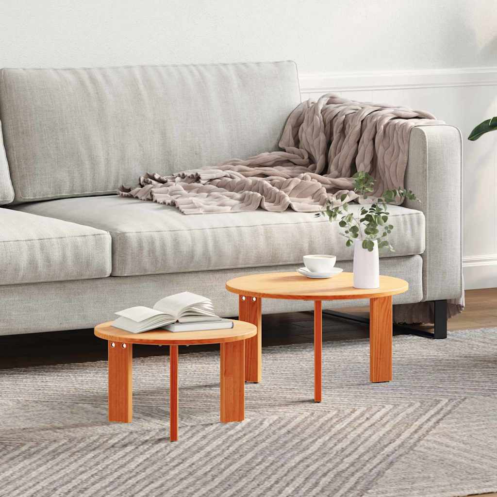 Coffee Table 2 pcs Wax Brown 47.5 x 47.5 x 27 cm