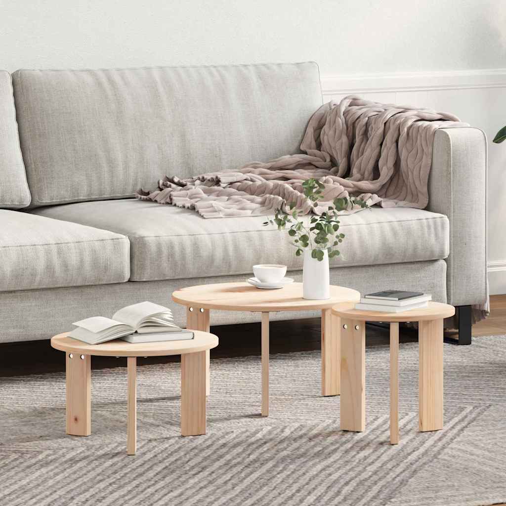 Coffee Table 3 pcs Natural 47.5 x 47.5 x 27 cm Solid pine wood