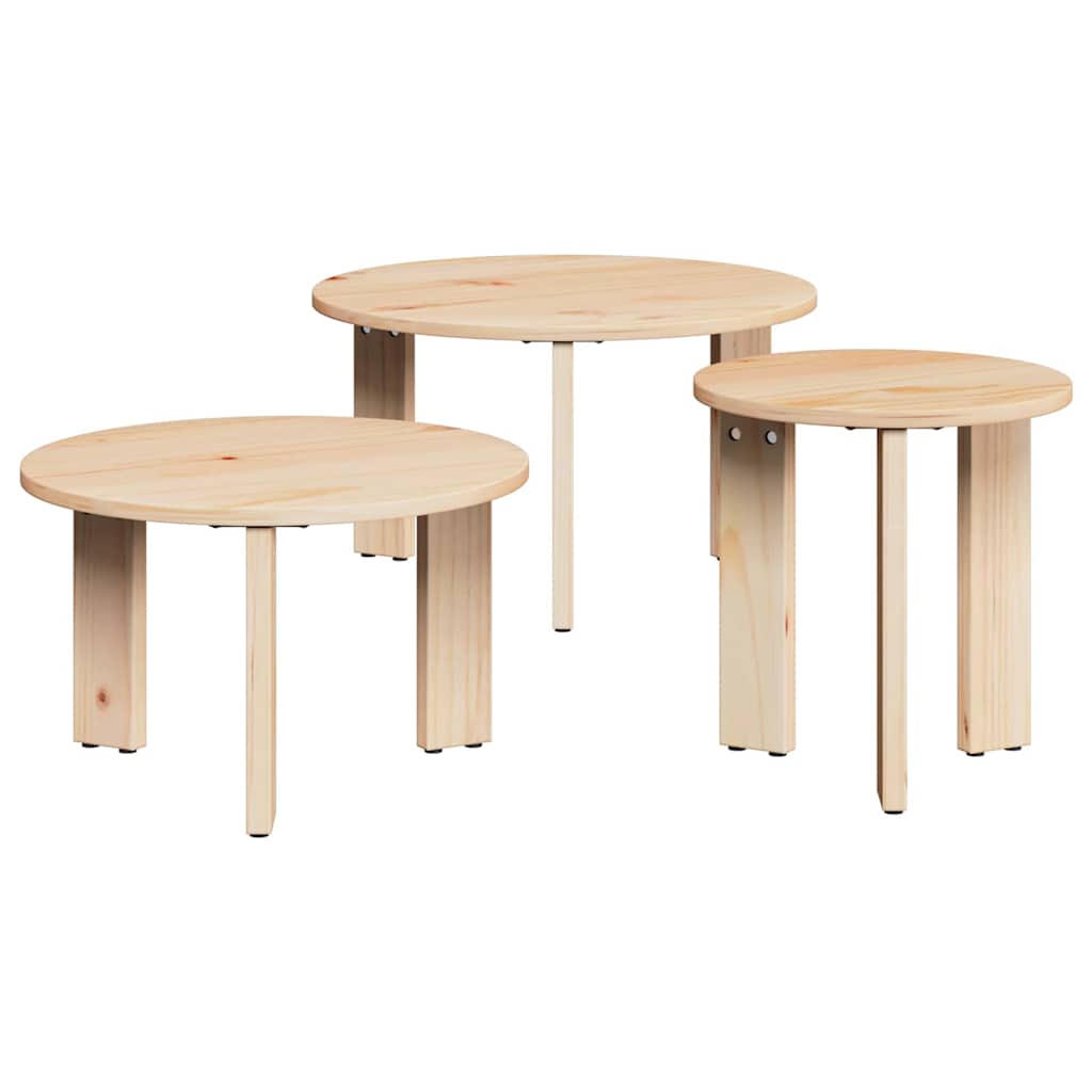 Coffee Table 3 pcs Natural 47.5 x 47.5 x 27 cm Solid pine wood