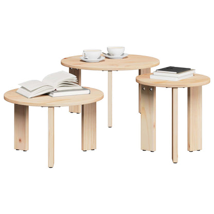 Coffee Table 3 pcs Natural Solid pine wood