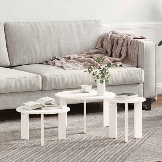 Coffee Table 3 pcs White 47.5 x 47.5 x 27 cm Solid pine wood
