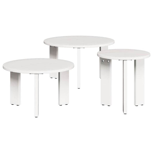 Coffee Table 3 pcs White 47.5 x 47.5 x 27 cm Solid pine wood