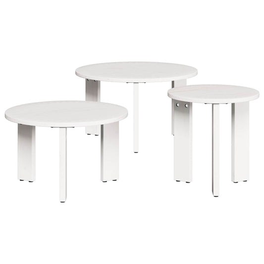 Coffee Table 3 pcs White 47.5 x 47.5 x 27 cm Solid pine wood
