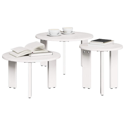 Coffee Table 3 pcs White Solid pine wood