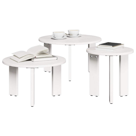 Coffee Table 3 pcs White 47.5 x 47.5 x 27 cm Solid pine wood