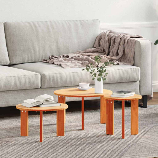Coffee Table 3 pcs Wax brown 47.5 x 47.5 x 27 cm