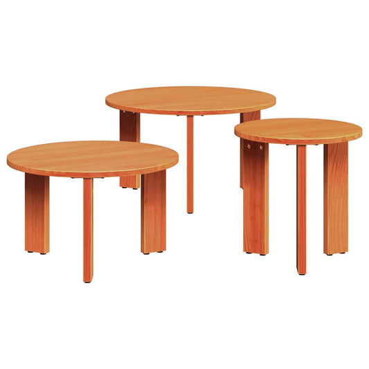 Coffee Table 3 pcs Wax brown 47.5 x 47.5 x 27 cm
