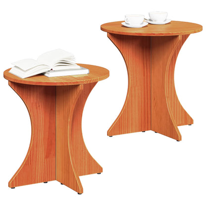 Coffee Table 2 pcs Wax Brown Solid pine wood