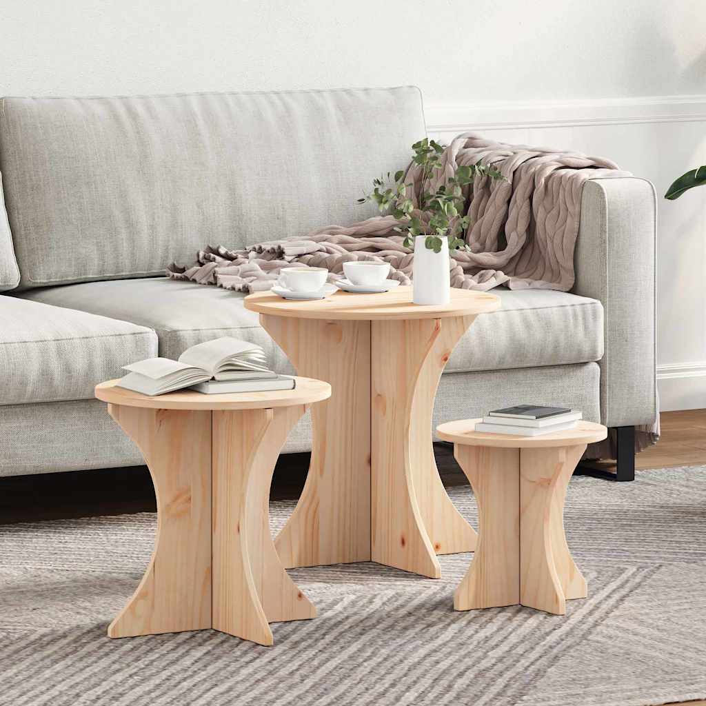 Coffee Table 3 pcs Natural 46 x 46 x 47 cm Solid pine wood