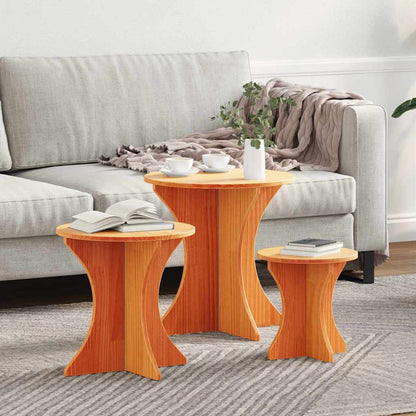 Coffee Table 3 pcs Wax brown 46 x 46 x 47 cm Solid pine wood