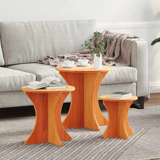 Coffee Table 3 pcs Wax brown 46 x 46 x 47 cm Solid pine wood