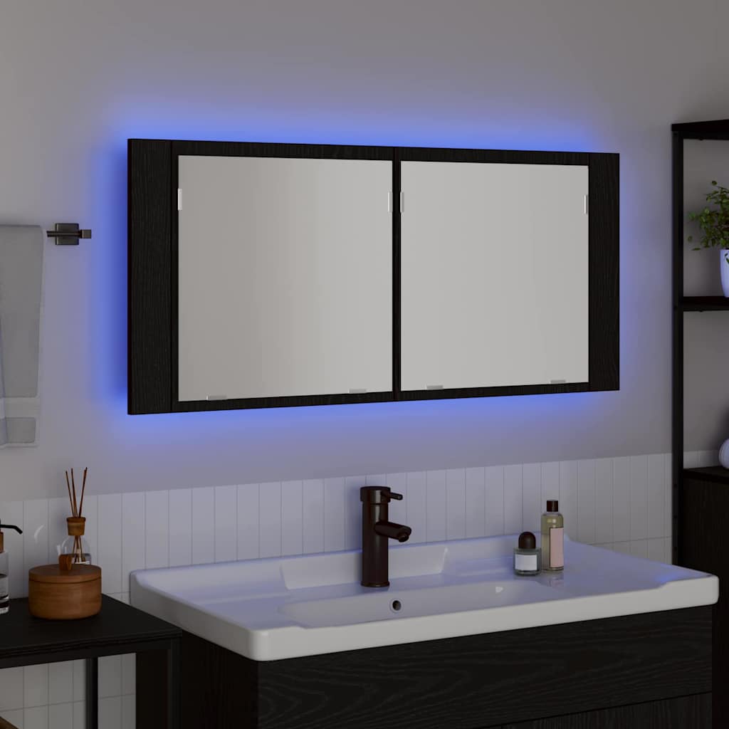 LED Mirror Cabinet Black Oak 100 x 12 x 45 cm Engineered Wood