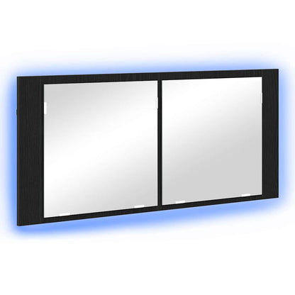 LED Mirror Cabinet Black Oak 100 x 12 x 45 cm Engineered Wood