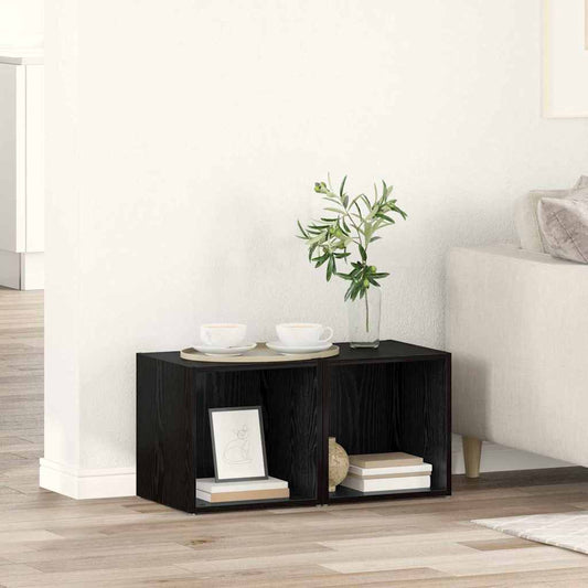 TV Cabinet Set 2 pcs Black Engineered Wood