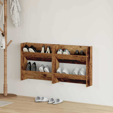 Wall Shoe Cabinet with Shelf Wall-mounted Other with Storage 2 pcs Old wood Engineered wood