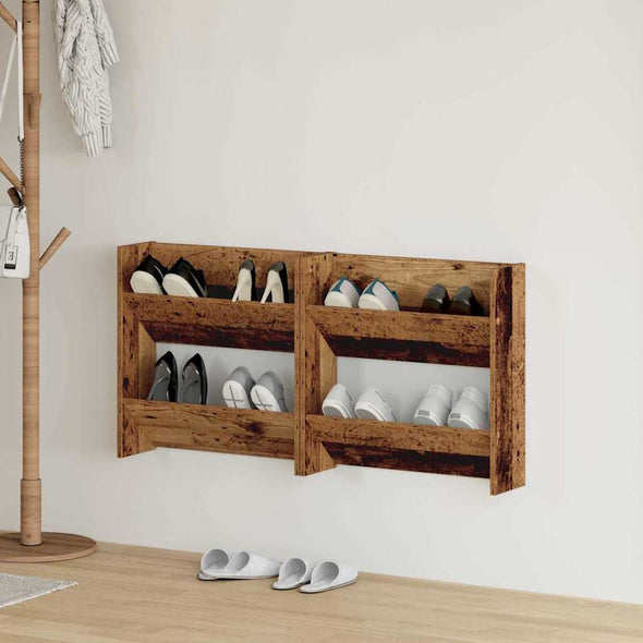Wall Shoe Cabinet with Shelf Wall-mounted Other with Storage 2 pcs Old wood Engineered wood