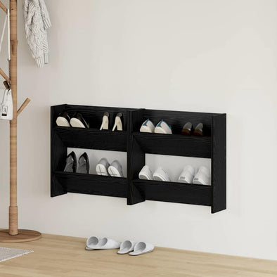 Wall Shoe Cabinet with Shelf Wall-mounted Other with Storage 2 pcs Black oak Engineered wood