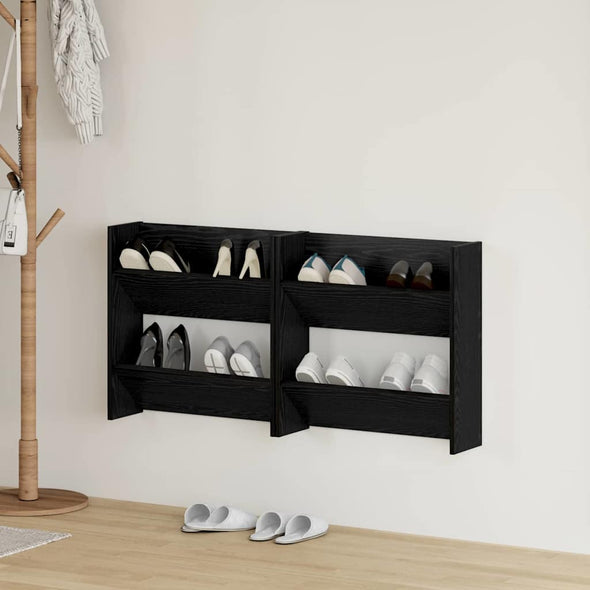 Wall Shoe Cabinet with Shelf Wall-mounted Other with Storage 2 pcs Black oak Engineered wood