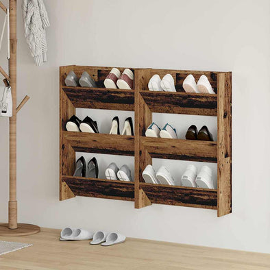 Wall Shoe Cabinet with Shelf Wall-mounted Other with Storage 2 pcs Old wood Engineered wood
