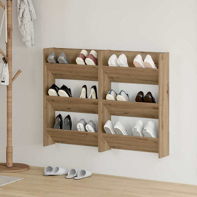 Wall Shoe Cabinet with Shelf 2 pcs Artisan oak Engineered wood