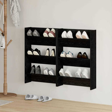 Wall Shoe Cabinet with Shelf Wall-mounted Other with Storage 2 pcs Black oak Engineered wood