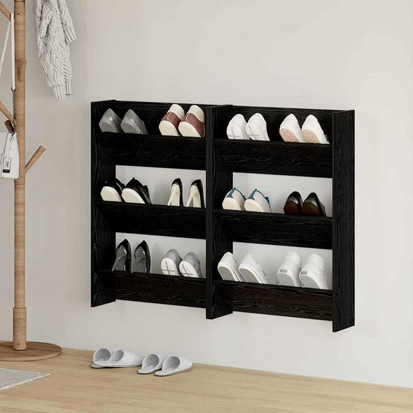 Wall Shoe Cabinet with Shelf Wall-mounted Other with Storage 2 pcs Black oak Engineered wood