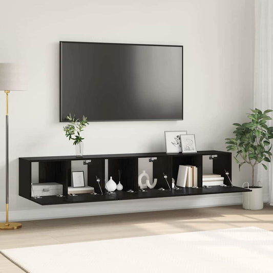 TV Cabinet Set 3 pcs Black Engineered Wood