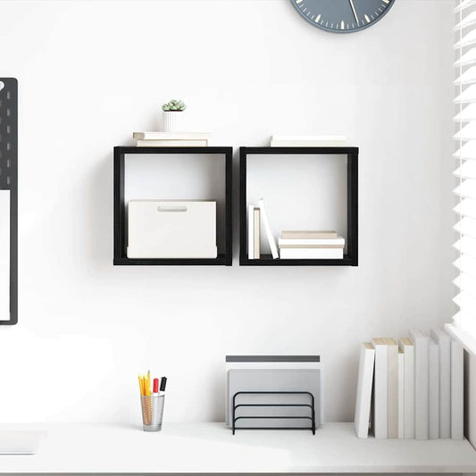 Wall Shelves 2 pcs Black Oak Engineered Wood