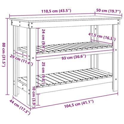 Work Bench with Shelf 110.5 x 50 x 80 cm Solid Pine Wood