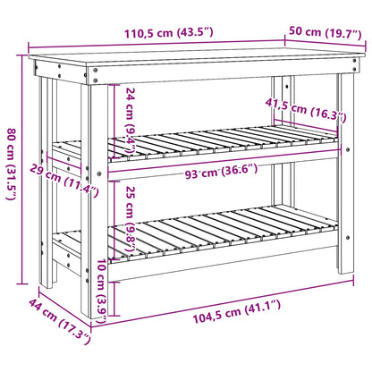 Work Bench Wax brown 110.5 x 50 x 80 cm Solid pine wood