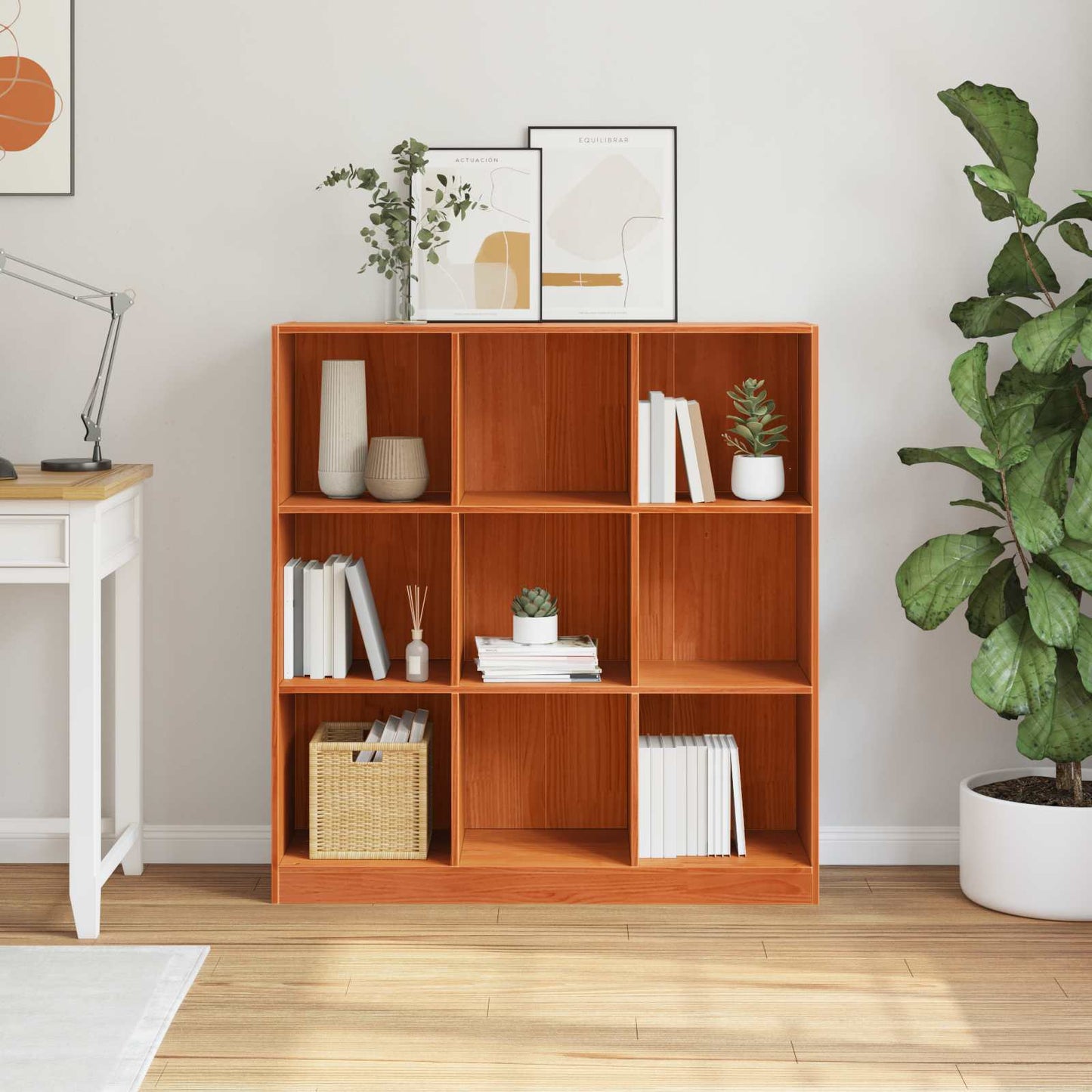 Book Cabinet Wax Brown 104 x 33 x 110 cm Solid Pine Wood