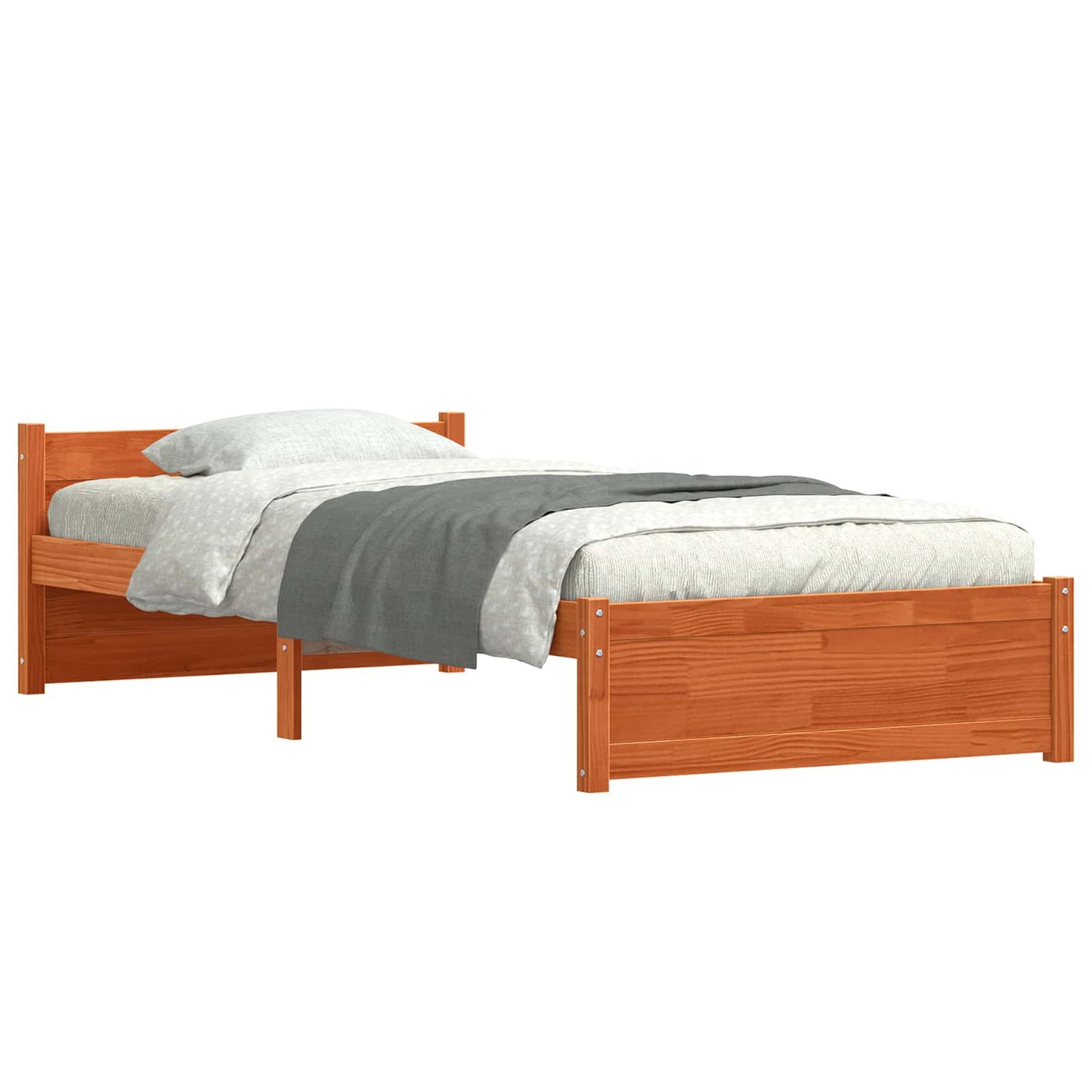 Bed Frame Wax Brown 195.5 x 80.5 x 51 cm Solid Pine Wood