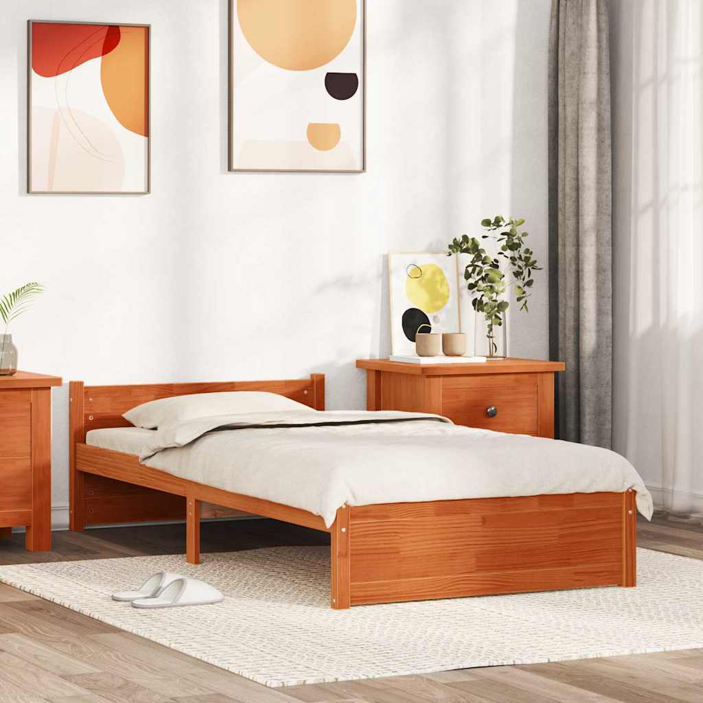 Bed Frame Wax Brown 195.5 x 95.5 x 51 cm Solid Pine Wood