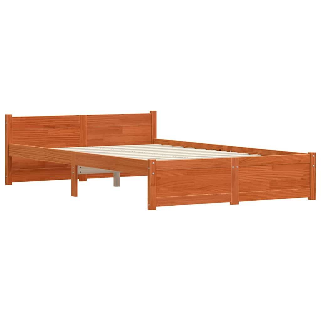 Bed Frame Wax Brown 195.5 x 125.5 x 51 cm Solid Pine Wood