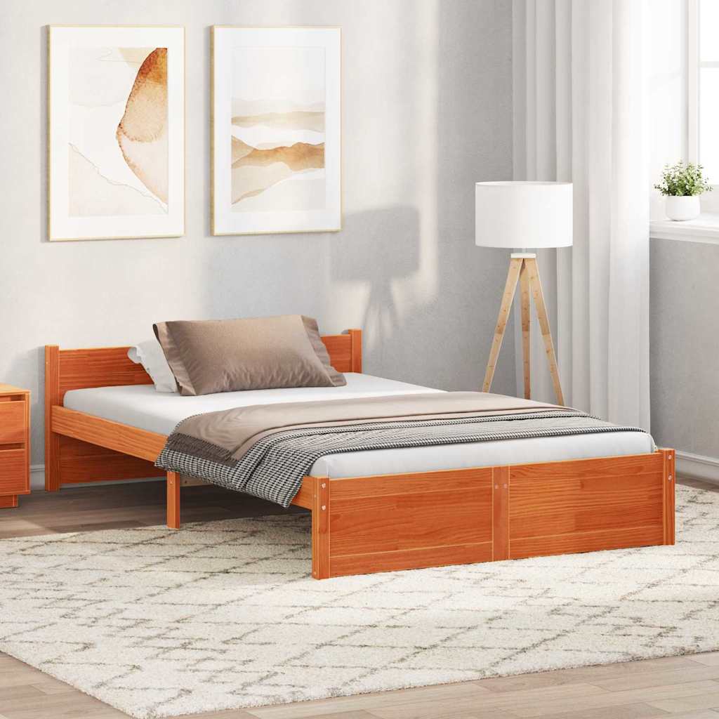 Bed Frame Wax Brown 195.5 x 140.5 x 51 cm Solid Pine Wood
