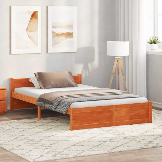 Bed Frame Wax Brown 195.5 x 140.5 x 51 cm Solid Pine Wood