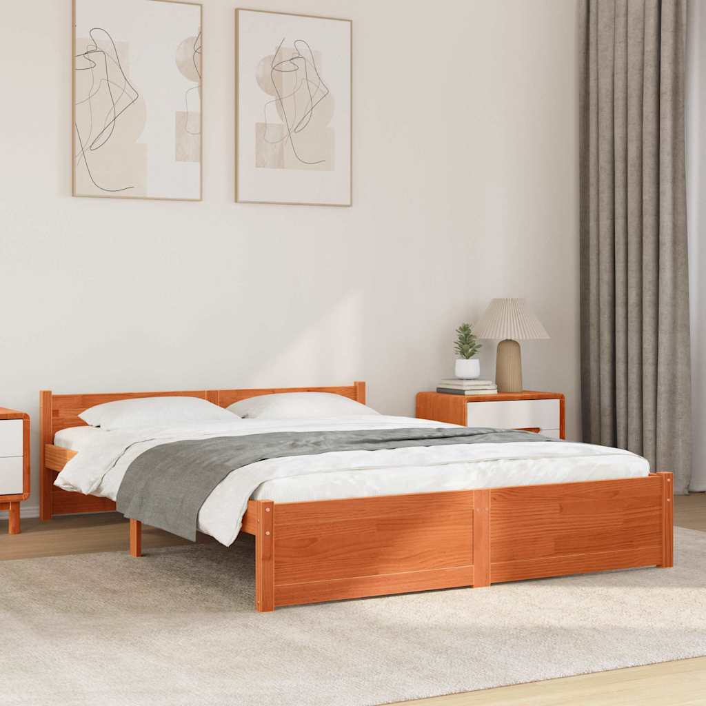 Bed Frame Wax Brown 195.5 x 145.5 x 51 cm Solid Pine Wood