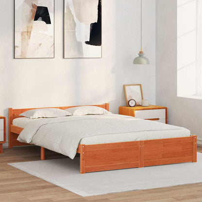 Bed Frame Wax Brown 195.5 x 145.5 x 51 cm Solid Pine Wood